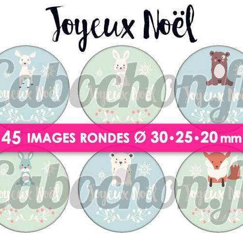Joyeux noël ! x ☆ 45 images digitales numériques rondes 30 25 et 20 mm page de collage digital pour cabochons 
