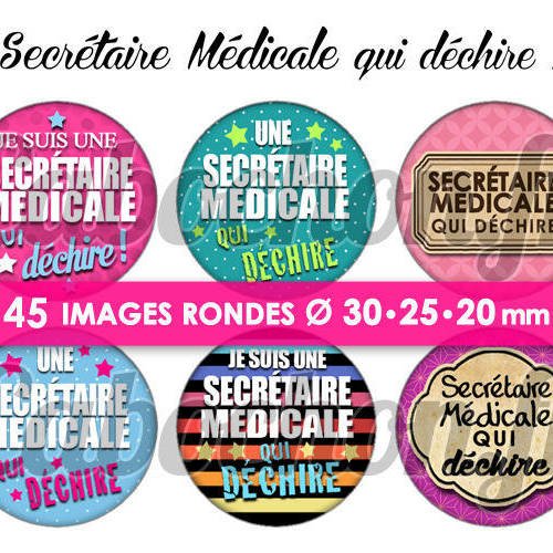 Secrétaire médicale qui déchire ! ☆ 45 images digitales numériques rondes 30 25 et 20 mm page de collage digital pour cabochons 