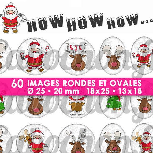 How how how ☆ 60 images digitales numériques rondes 25 et 20 mm et ovales 18x25 et 13x18 mm page d'images pour cabochons 