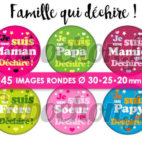 Famille qui déchire ! ll ☆ 45 images digitales numériques rondes 30 25 et 20 mm page de collage digital pour cabochons 