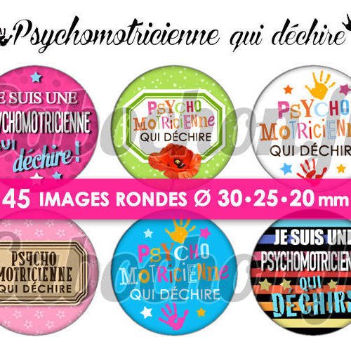 Psychomotricienne qui déchire ! ☆ 45 images digitales numériques rondes 30 25 et 20 mm page de collage digital pour cabochons 