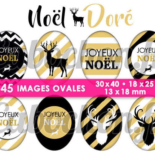 Noël doré ☆ 45 images digitales numériques ovales 30x40 18x25 et 13x18 mm page cabochons 