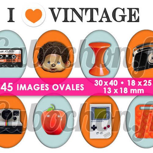 I ♥ vintage ☆ 45 images digitales numériques ovales 30x40 18x25 et 13x18 mm page cabochons 