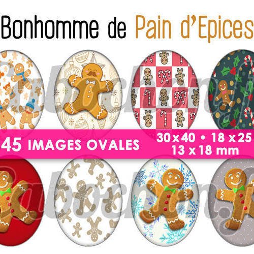 Bonhomme de pain d'epices ☆ 45 images digitales numériques ovales 30x40 18x25 et 13x18 mm page cabochons 