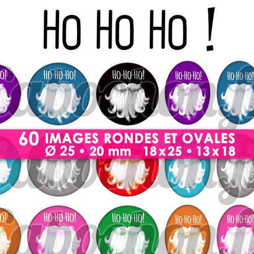 Ho ho ho ! ☆ 60 images digitales numériques rondes 25 et 20 mm et ovales 18x25 et 13x18 mm page d'images pour cabochons 