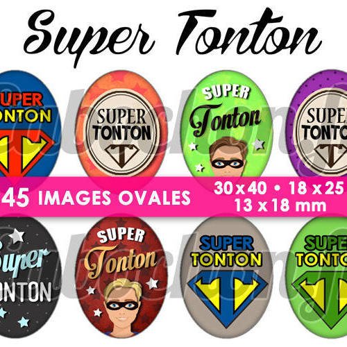 Super tonton ☆ 45 images digitales numériques ovales 30x40 18x25 et 13x18 mm page cabochons 