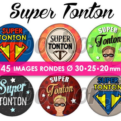 Super tonton ☆ 45 images digitales numériques rondes 30 25 et 20 mm page de collage digital pour cabochons 