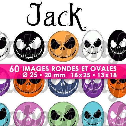 Jack ☆ 60 images digitales numériques rondes 25 et 20 mm et ovales 18x25 et 13x18 mm page d'images pour cabochons 
