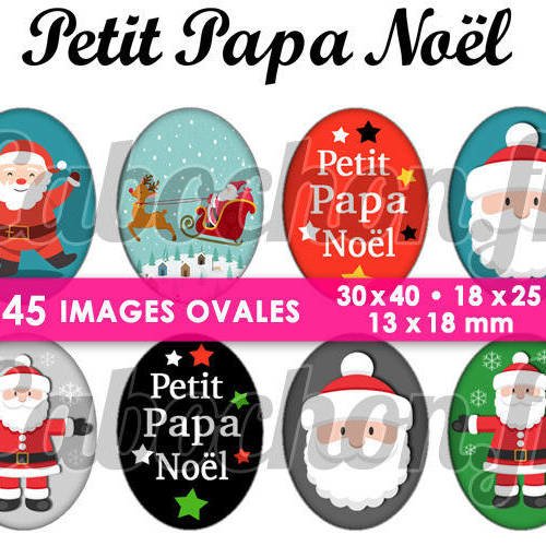 Petit papa noël ☆ 45 images digitales numériques rondes 30 25 et 20 mm page de collage digital pour cabochons 