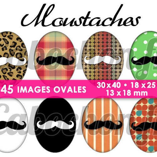 Moustaches ll  ☆ 45 images digitales numériques ovales 30x40 18x25 et 13x18 mm page cabochons 