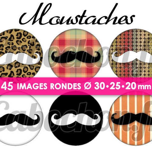 Moustaches ll  ☆ 45 images digitales numériques rondes 30 25 et 20 mm page de collage digital pour cabochons 
