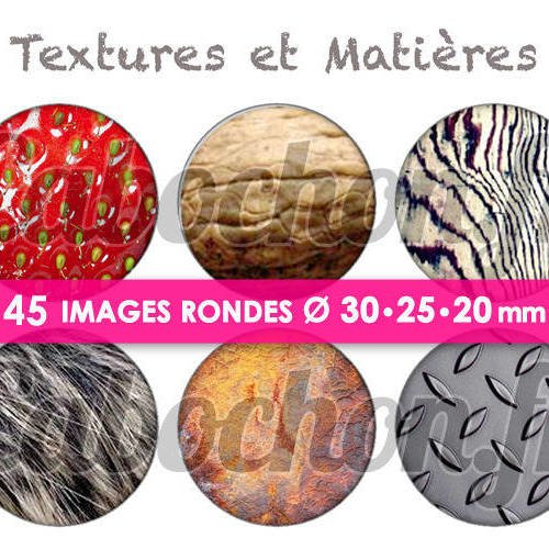 Textures et matières ☆ 45 images digitales numériques rondes 30 25 et 20 mm page de collage digital pour cabochons 