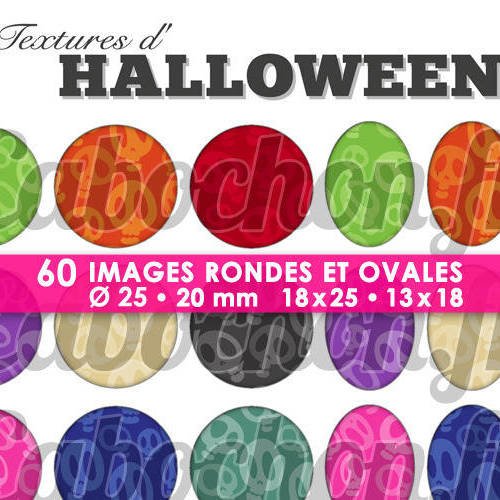 Textures d'halloween ll ☆ 60 images digitales numériques rondes 25 et 20 mm et ovales 18x25 et 13x18 mm page d'images pour cabochons 