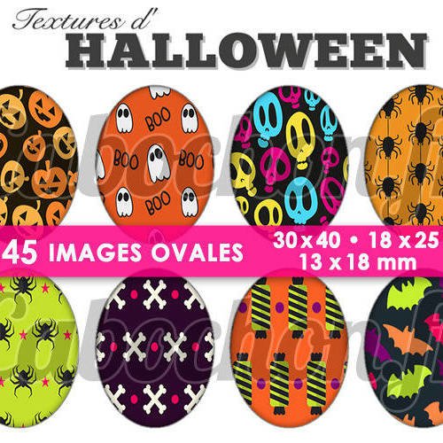 Textures d'halloween   ☆ 45 images digitales numériques ovales 30x40 18x25 et 13x18 mm page cabochons 