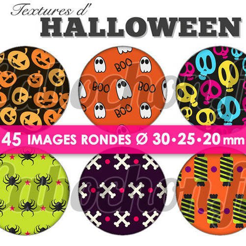 Textures d'halloween  ☆ 45 images digitales numériques rondes 30 25 et 20 mm page de collage digital pour cabochons 