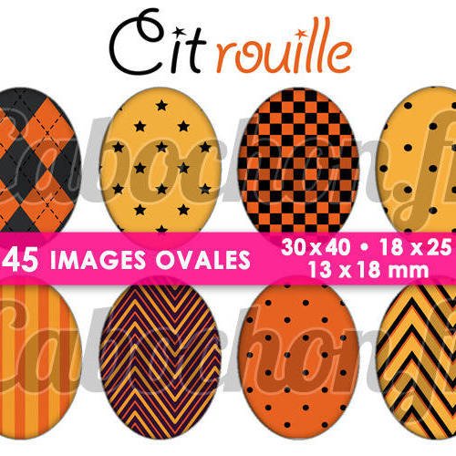 Citrouille ☆ 45 images digitales numériques ovales 30x40 18x25 et 13x18 mm page cabochons 