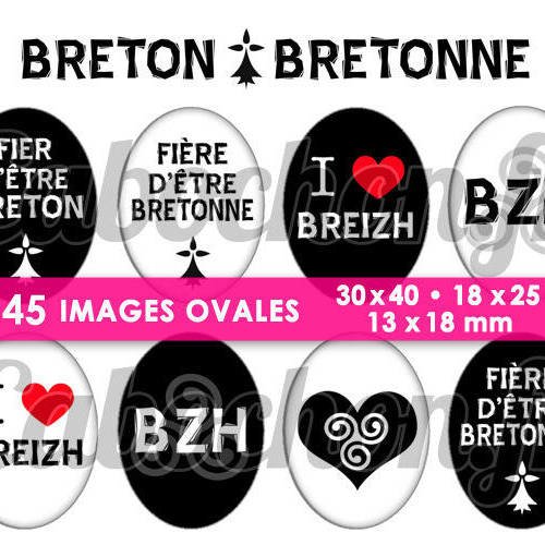 Breton • bretonne ☆ 45 images digitales numériques ovales 30x40 18x25 et 13x18 mm page cabochons 