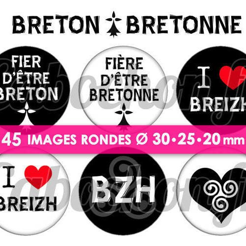 Breton • bretonne ☆ 45 images digitales numériques rondes 30 25 et 20 mm page de collage digital pour cabochons 
