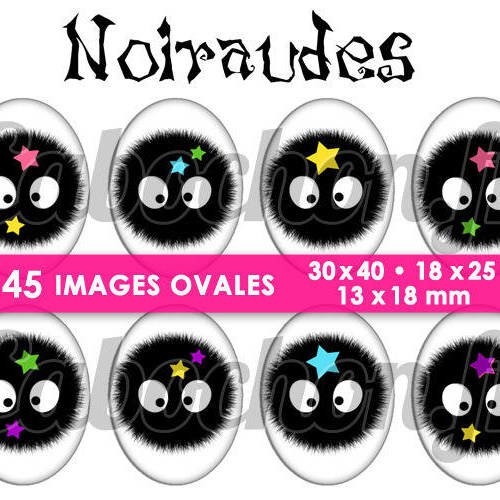 Noiraudes ☆ 45 images digitales numériques ovales 30x40 18x25 et 13x18 mm page cabochons 