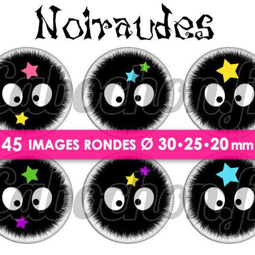 Noiraudes ☆ 45 images digitales numériques rondes 30 25 et 20 mm page de collage digital pour cabochons 