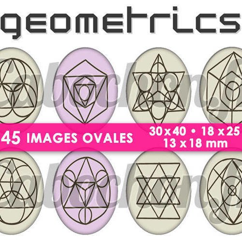Geometrics lll ☆ 45 images digitales numériques ovales 30x40 18x25 et 13x18 mm page cabochons 