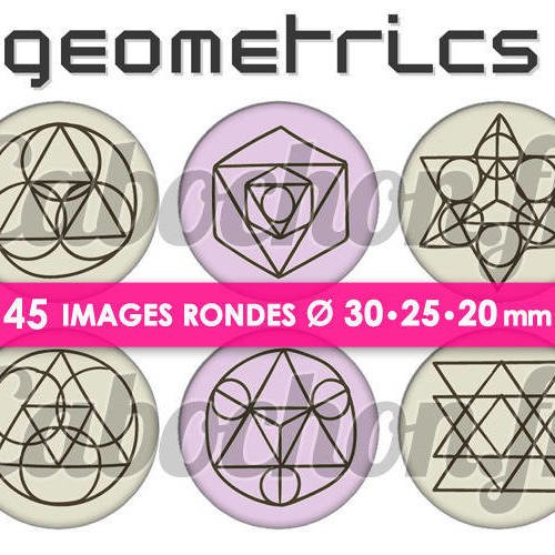 Geometrics lll ☆ 45 images digitales numériques rondes 30 25 et 20 mm page de collage digital pour cabochons 