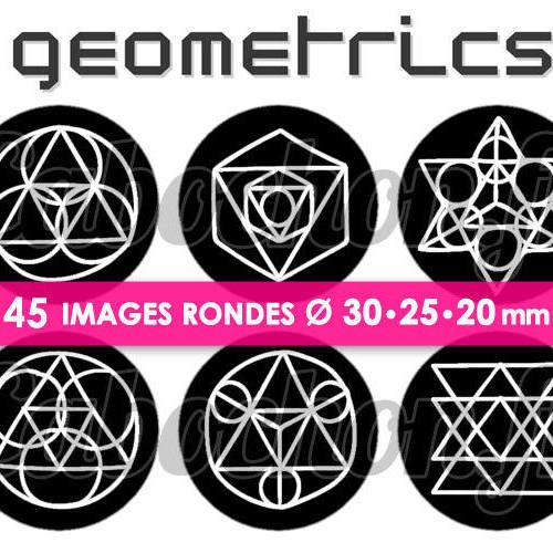Geometrics ll ☆ 45 images digitales numériques rondes 30 25 et 20 mm page de collage digital pour cabochons 