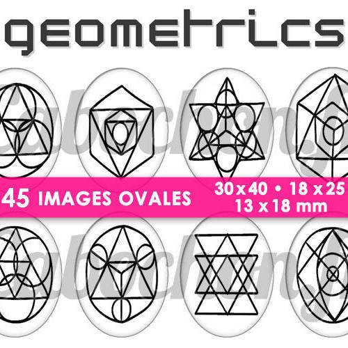 Geometrics  ☆ 45 images digitales numériques ovales 30x40 18x25 et 13x18 mm page cabochons 