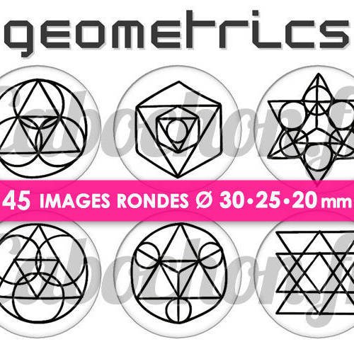Geometrics  ☆ 45 images digitales numériques rondes 30 25 et 20 mm page de collage digital pour cabochons 