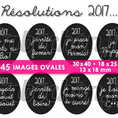 Résolutions 2017 ll ☆ 45 images digitales numériques ovales 30x40 18x25 et 13x18 mm page cabochons 