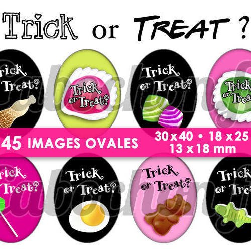 Trick or treat ? ☆ 45 images digitales numériques ovales 30x40 18x25 et 13x18 mm page cabochons 
