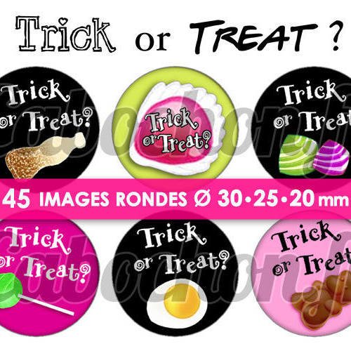 Trick or treat ? ☆ 45 images digitales numériques rondes 30 25 et 20 mm page de collage digital pour cabochons 