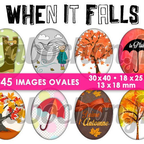 When it falls - l'automne ☆ 45 images digitales numériques ovales 30x40 18x25 et 13x18 mm page cabochons retro moustache ☆ 45 images 