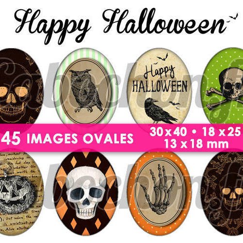 Happy halloween ☆ 45 images digitales numériques ovales 30x40 18x25 et 13x18 mm page cabochons 