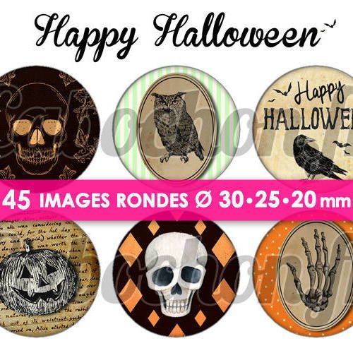 Happy halloween ☆ 45 images digitales numériques rondes 30 25 et 20 mm page de collage digital pour cabochons 