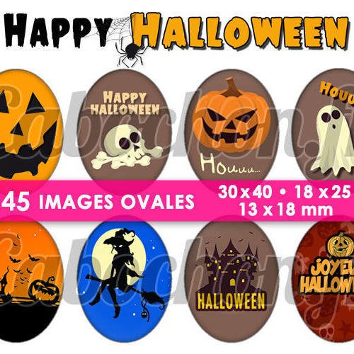 Happy halloween ll ☆ 45 images digitales numériques ovales 30x40 18x25 et 13x18 mm page cabochons 