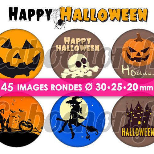 Happy halloween ll ☆ 45 images digitales numériques rondes 30 25 et 20 mm page de collage digital pour cabochons 