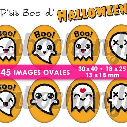 P'tit boo d'halloween  ☆ 45 images digitales numériques ovales 30x40 18x25 et 13x18 mm page cabochons 