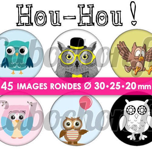 Hou-hou !  ☆ 45 images digitales numériques rondes 30 25 et 20 mm page de collage digital pour cabochons 