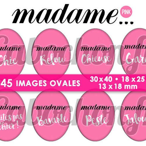 Madame ... pink ☆ 45 images digitales numériques ovales 30x40 18x25 et 13x18 mm page cabochons 