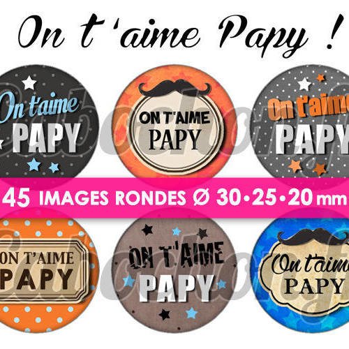 On t'aime papy  - page de collage digital cabochons - 60 images à imprimer 