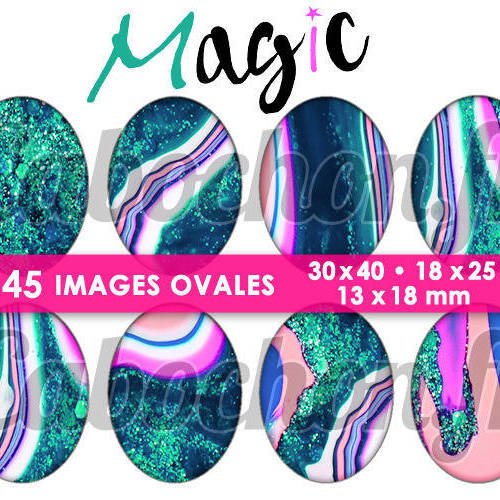 Magic ☆ 45 images digitales numériques ovales 30x40 18x25 et 13x18 mm page cabochons 