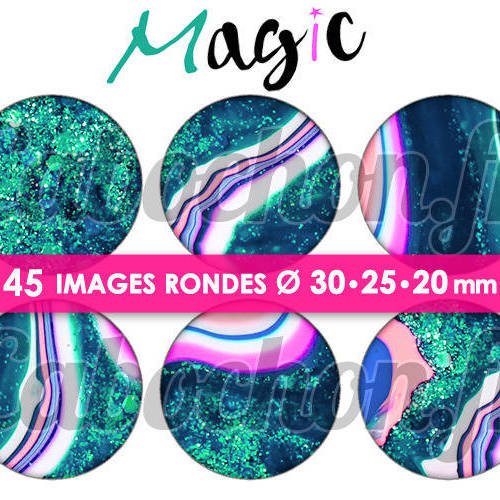 Magic ☆ 45 images digitales numériques rondes 30 25 et 20 mm page de collage digital pour cabochons 