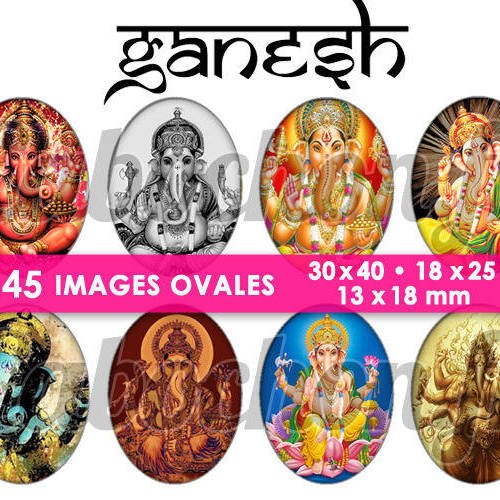 Ganesh ☆ 45 images digitales numériques ovales 30x40 18x25 et 13x18 mm page cabochons 