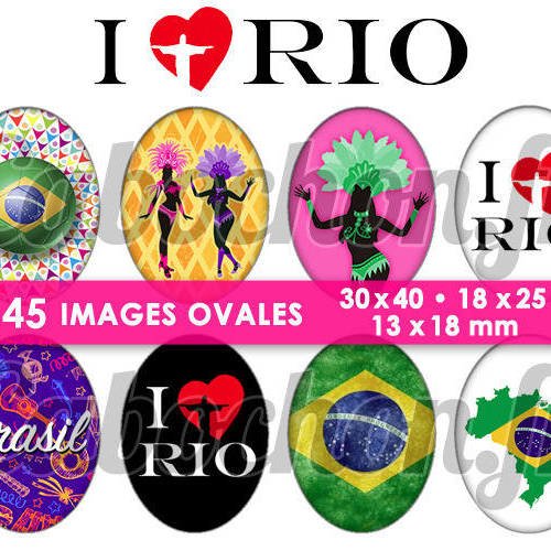 I love rio ☆ 45 images digitales numériques ovales 30x40 18x25 et 13x18 mm page cabochons 