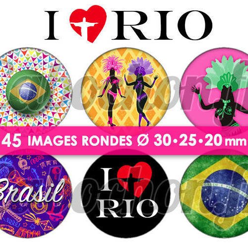 I love rio ☆ 45 images digitales numériques rondes 30 25 et 20 mm page de collage digital pour cabochons 