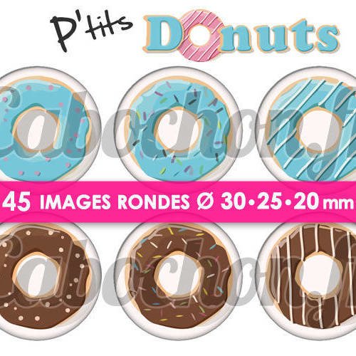 P'tits donuts ☆ 45 images digitales numériques rondes 30 25 et 20 mm page de collage digital pour cabochons 