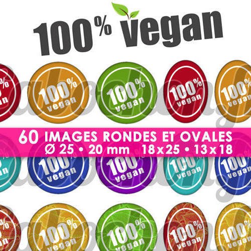 100% vegan ll ☆ 60 images digitales / numériques rondes 25 et 20 mm et ovales 18x25 et 13x18 mm page d'images cabochons 