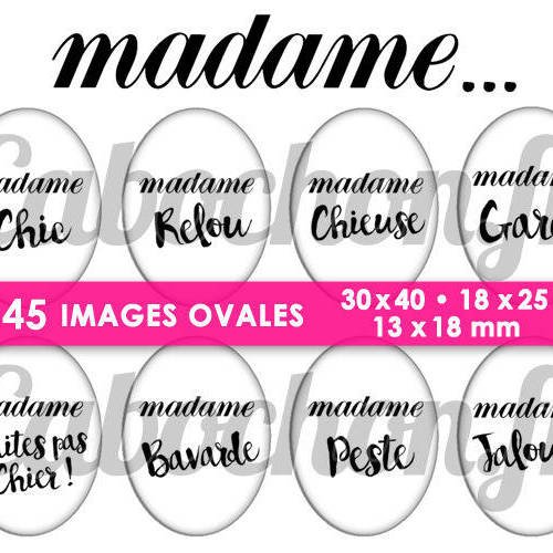 Madame ... ☆ 45 images digitales numériques ovales 30x40 18x25 et 13x18 mm page cabochons 