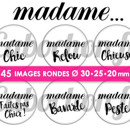 Madame ... ☆ 45 images digitales numériques rondes 30 25 et 20 mm page de collage digital pour cabochons 